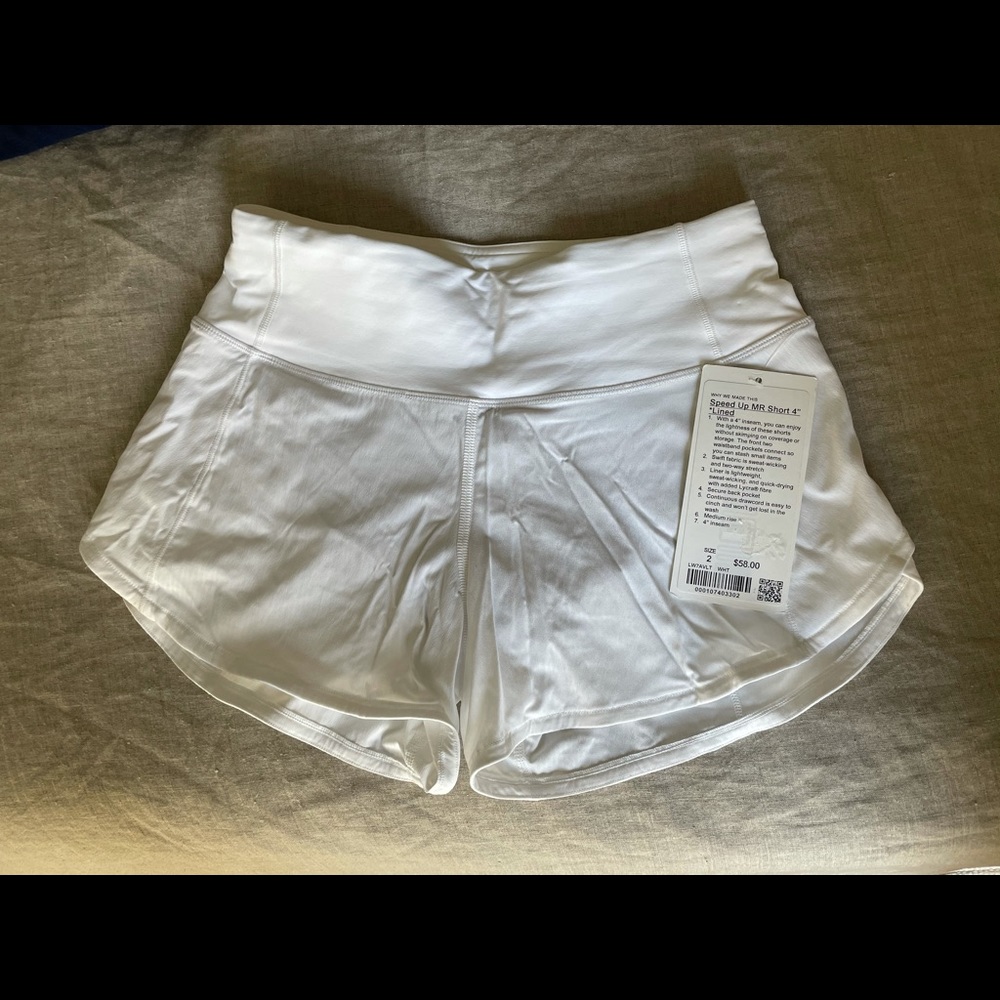 Lululemon White Speed Up 4” Shorts